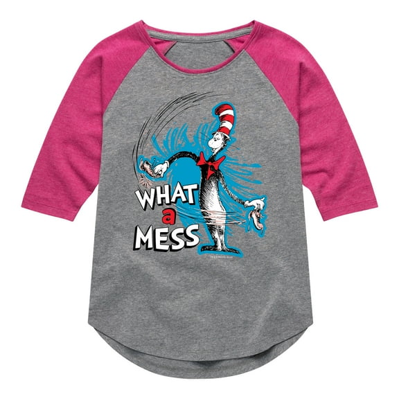 Cat in the Hat - What A Mess - Toddler & Youth Girls Raglan Graphic T-Shirt