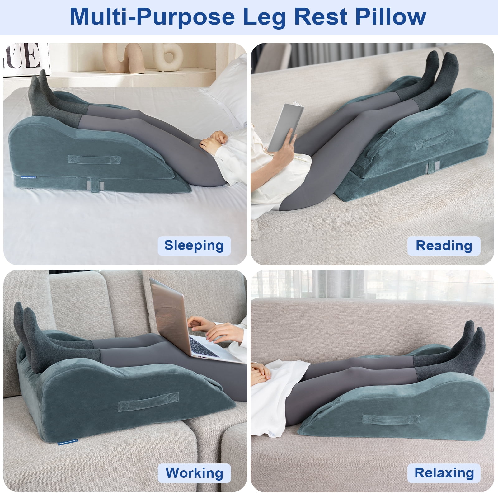KingPavonini Adjustable Leg Elevation Pillows for After Surgery with Ergonomic Curve, Cooling Memory Foam Leg Pillow for Knee Surgery Recovery, Wedge Pillow for Legs(Double Leg)