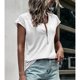 thumbnail image 1 of Camisa de encaje con cremallera de manga corta,Blusa de encaje con cremallera de manga corta con cuello en V con cremallera para mujer Top de manga corta de encaje con cuello en V Ultra sensible, 1 of 6
