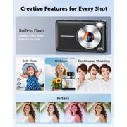 64MP Digital Camera, 4K Autofocus Compact Camera with LED Flash, 16X Zoom, IPS Screen, 256GB TF Card Support, Easy-to-Use for Kids, Teens & Adults(Black)