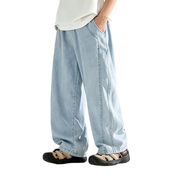 Baggy Jeans Boys Y2k Straight Wide Leg Denim Pants Kids 2026 Casual Summer Elastic Waist Breathable Trousers Vintage Jeans