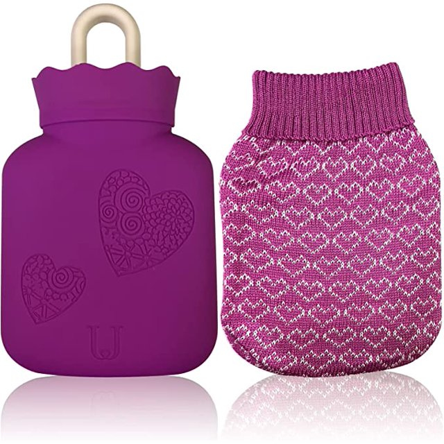 Jinsinto Mini Hot Water Bottle, Silicone Hot Water Bag for Kids, Suitable for Relieving Pain, Cramps, Back, Neck, Feet (Purple)