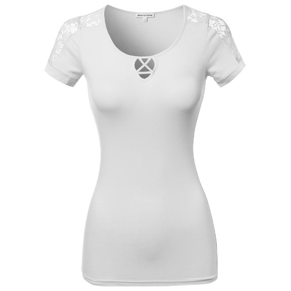 FashionOutfit Women's Cute Detail Casual Cap Sleeve Tee Shirt