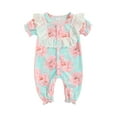 thumbnail image 1 of Baby Girl Short Sleeve Jumpsuit Floral Print Snap On One-piece Romper with Lace Trim, 1 of 7