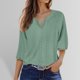 thumbnail image 2 of Camisa de mujer de color liso con cuello en V y manga tres cuartos - Material de poliéster - S-XXL, 2 of 5