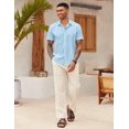 thumbnail image 3 of COOFANDY Men's Beach Summer Cotton Linen Stretch Shirt Oxford Chambray Button Shirt Blue, 3 of 6