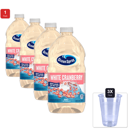 1 Pack | Ocean Spray White Cranberry Juice Drink, 64 Fl Oz Bottle (Pack Of 4) & 3x Disposable Cup