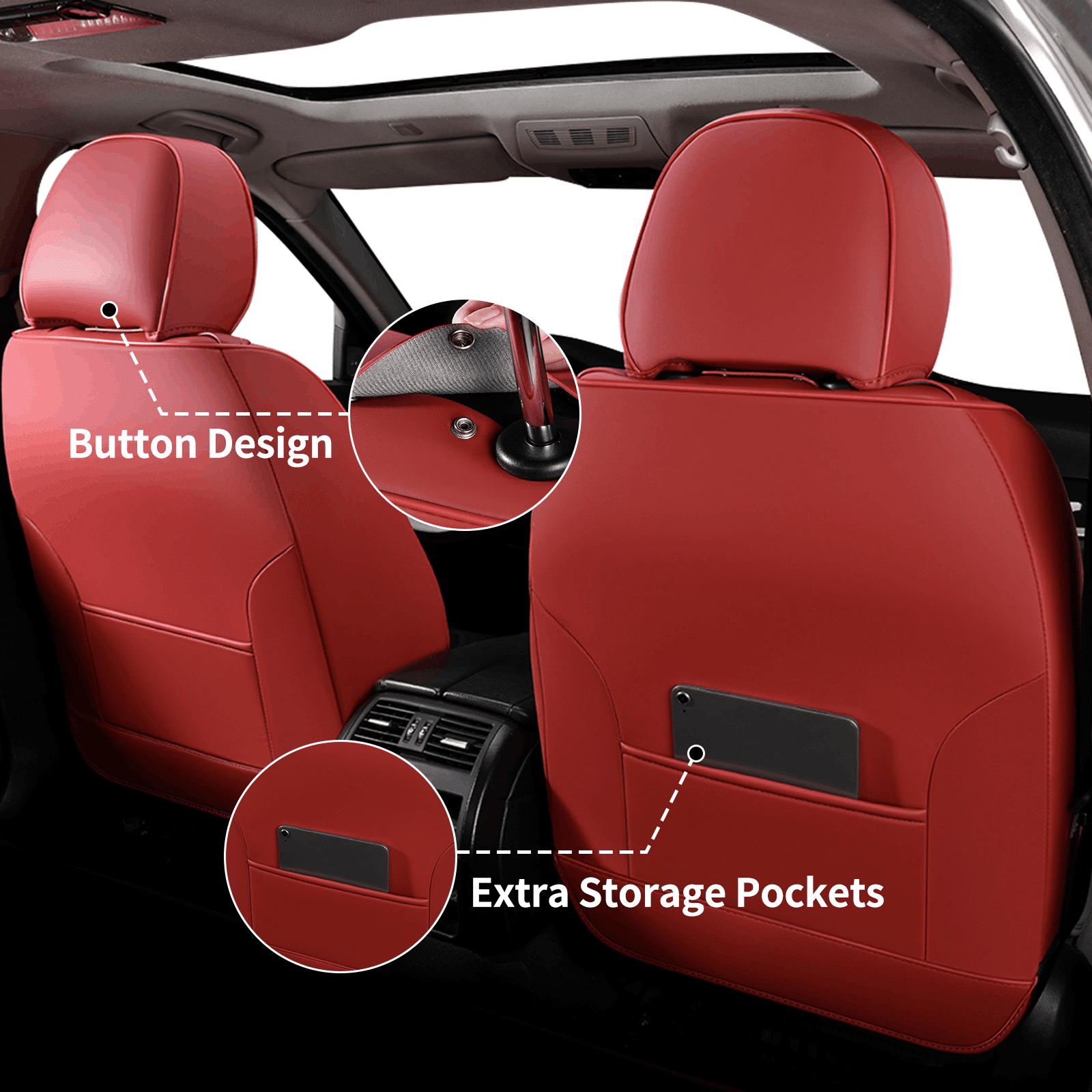 FLORICH Car Seat Covers Full Set, Waterproof Faux Leather Seat Protectors, Automotive Interior Cushions Universal Fit for Most Cars Suv Trucks, Black & Red