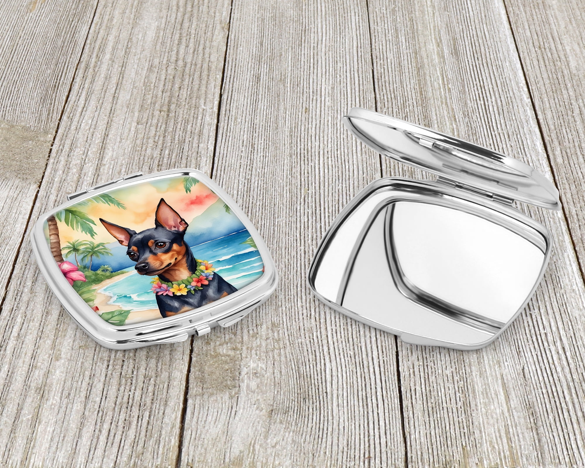 Miniature Pinscher Luau Compact Mirror 2.75 in x 3 in