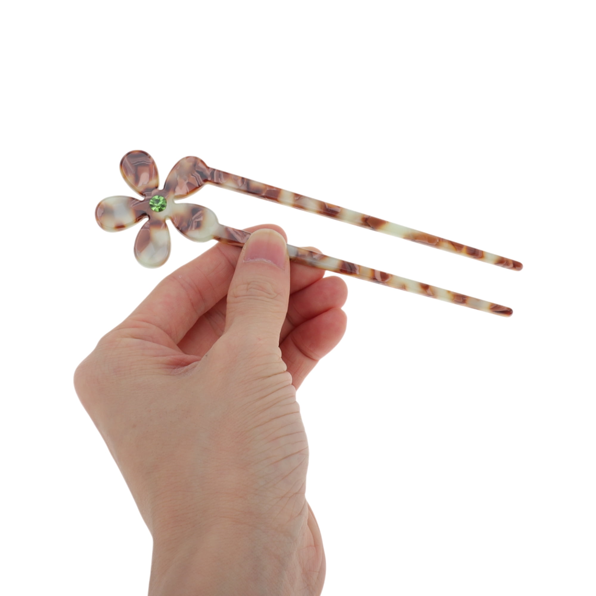 Unique Bargains Comfortable No Slip  Five-petal Flower Chignon Pin for Women 1 Pc Brown, Green