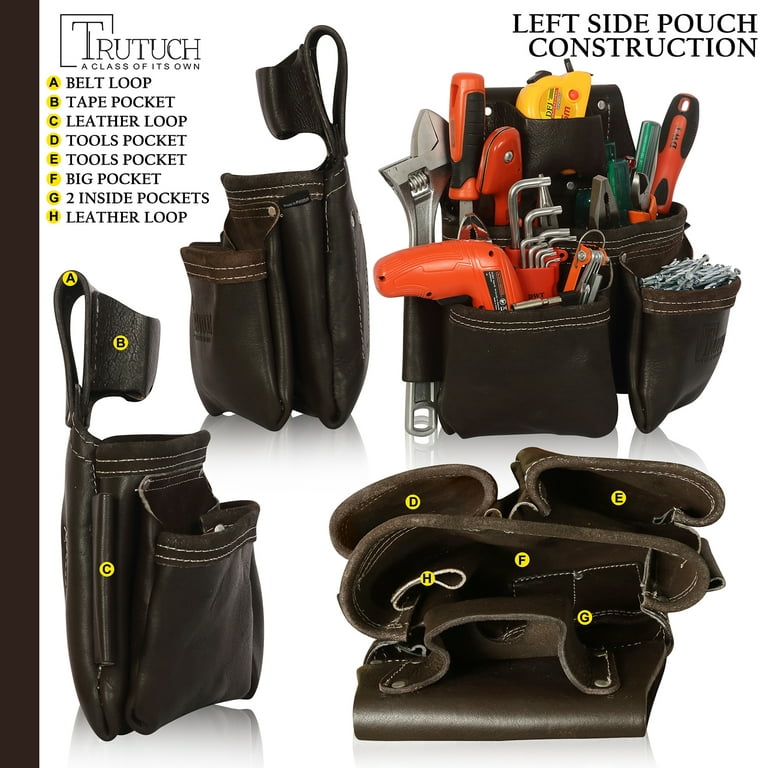 Trutuch Grain Leather 18 Pockets Tool Rig Set Pouch Drywall Belt Carpenter Bag Belts for Men Construction Framers Electrician at MechanicSurplus.com
