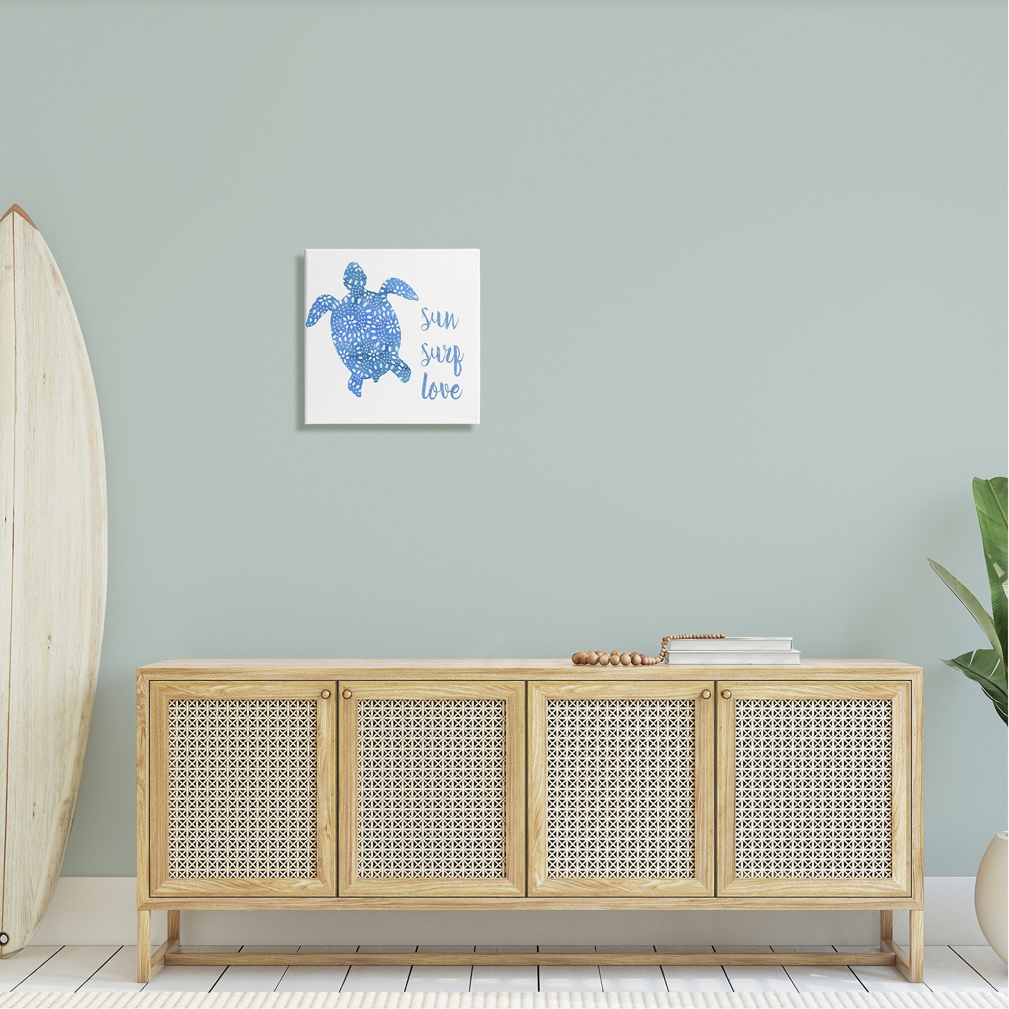 Stupell Industries Patterned Blue Sea Turtle Beach Phrase Calligraphy Painting Gallery Wrapped Canvas Print Wall Art, Design by Jackie Decker
