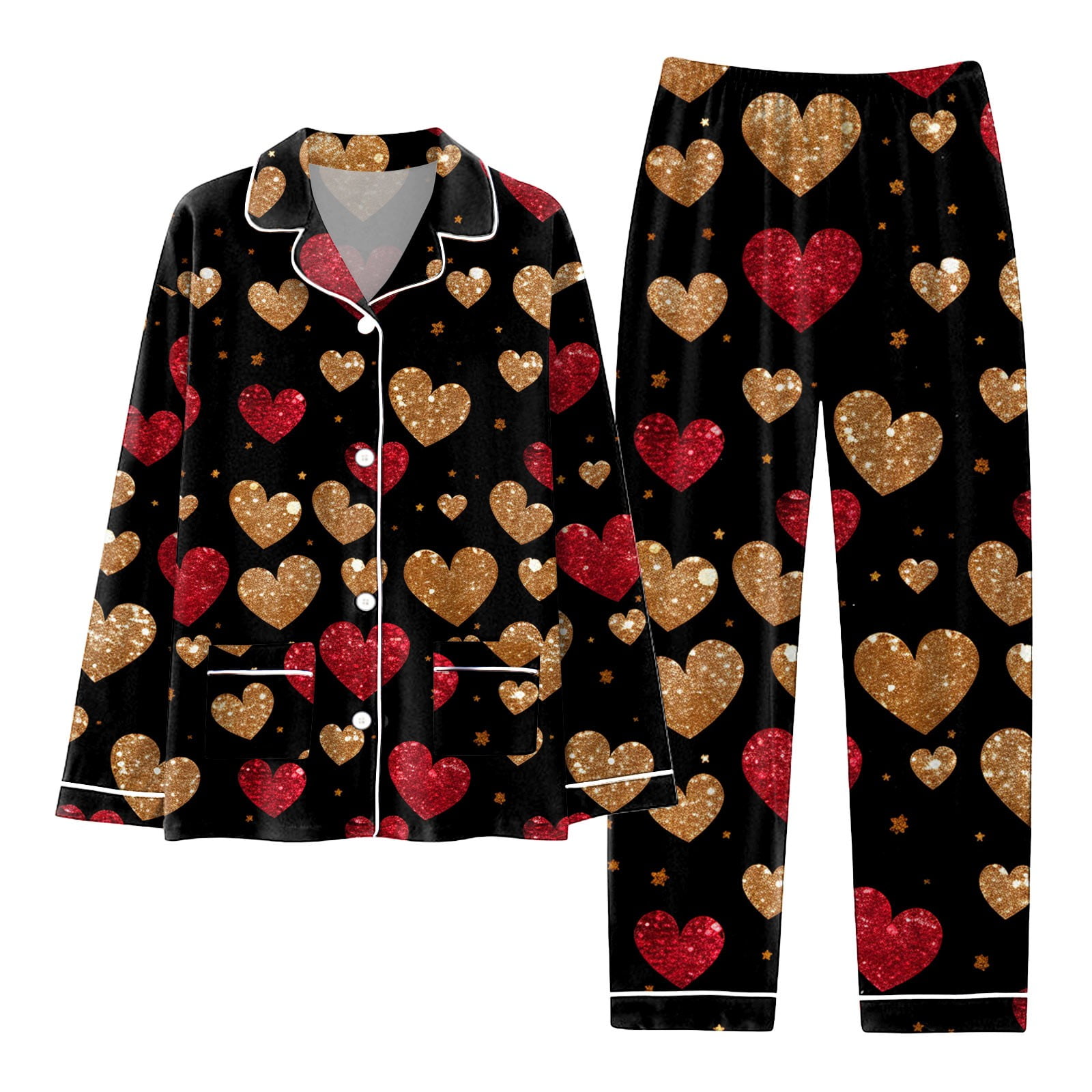 CAICJ98 Pajamas for Women Women Pajamas Matching Set Holiday Pajamas Women s Classic Button Down Long Satin Pajama Set with Pockets Pajamas Shorts Set L Black Walmart