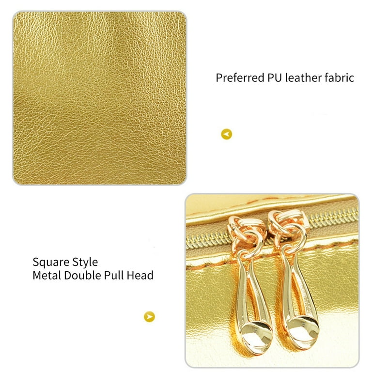 SDFGTstore Handheld PU Leather Bag Practical Gold Travel Cosmetic