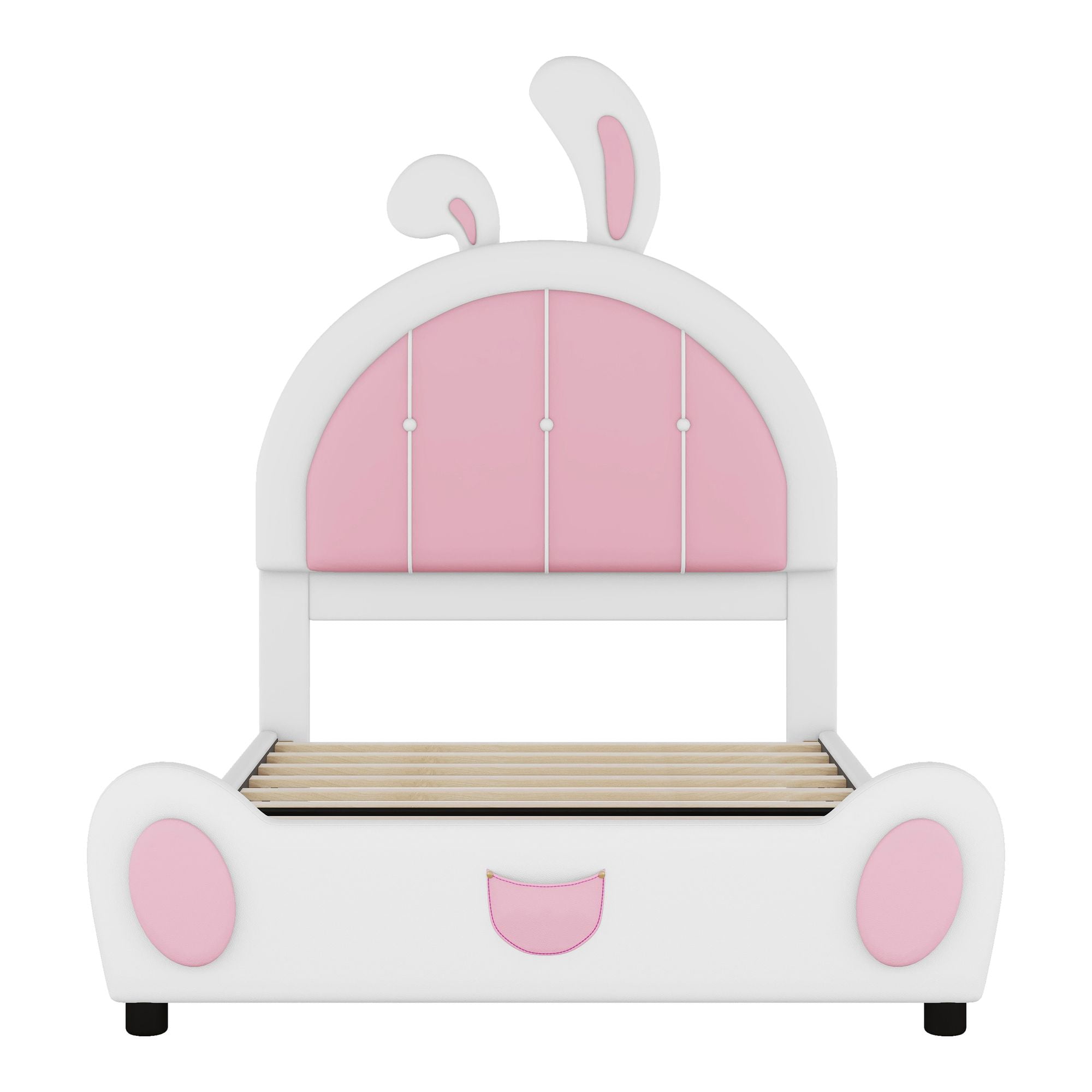 Aukfa Twin Upholstered Bed Frame, Princess Bed with Bunny Ears Headboard for Kids, Pink