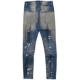 thumbnail image 2 of En Noir Men's Paint Splatter Rip & Repair Distressed Skinny Fit Denim Jeans (28, Dirty Indigo), 2 of 5
