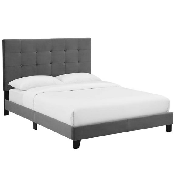 Modway Melanie King Tufted Button Performance Velvet Platform Bed in Gray