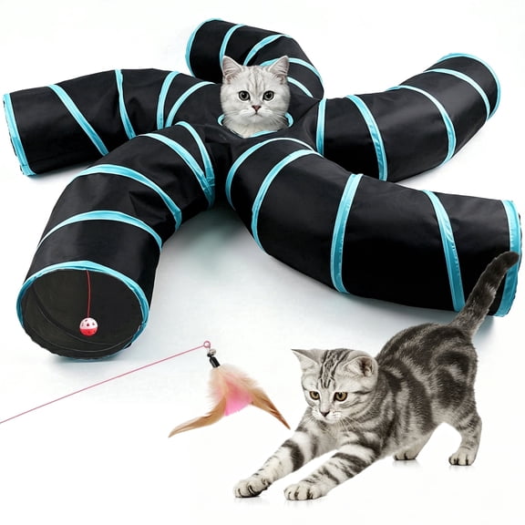 ZALALOVA Cat Tunnel for Indoor Cats,5 Way Collapsible Play Toy, Large Tunnel Tube for Puppy, Kitty, Kitten and Rabbit