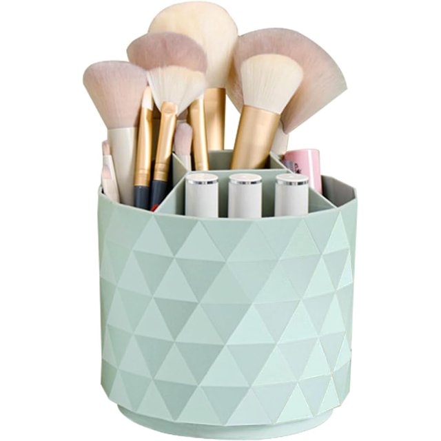 Makeup Brush Organiser, 12× 12× 14cm Makeup Brush Holder with 5 Compartments Make up Organiser for Lipstick, Eyeliner, Pen(Green)