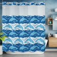 thumbnail image 2 of Ocean Dolphin No Hook Shower Curtain with Snap in Liner Blue Nautical Waves Vintage Summer Ethnic Waterproof Bathroom Shower Curtain with See Through Top Window for Bathtub 72" x 72", 2 of 9