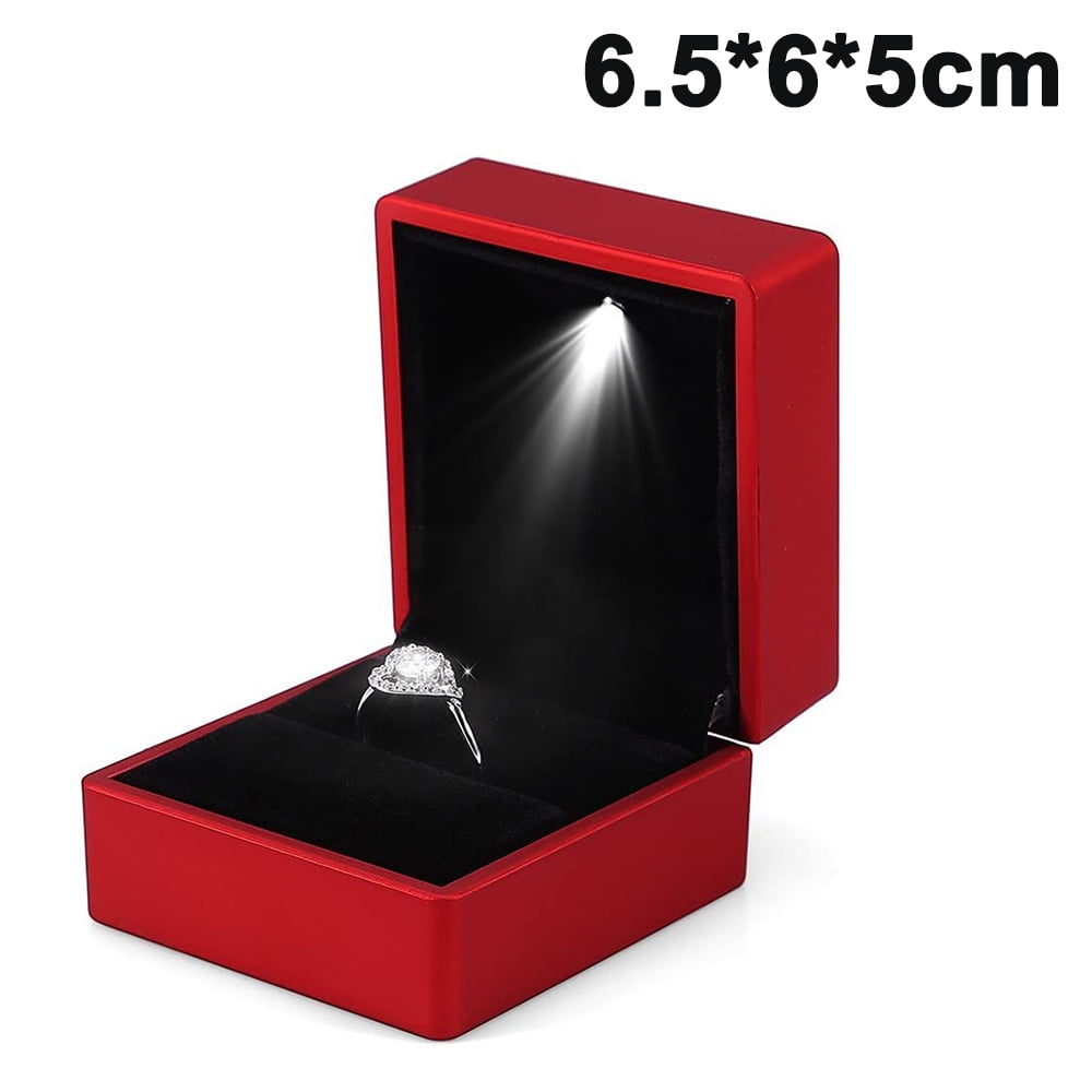 Red Lighted Ring Box LED Engagement Proposal Jewelry Display Gift Case Holder~ 