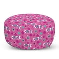thumbnail image 1 of Feminine Pouf Cover with Zipper, Cutie Lettering with Crown Pattern and Flower Silhouette Art Illustration, Soft Decorative Fabric Unstuffed Case, 30" W X 17.3" L, Fuchsia, by Ambesonne, 1 of 5