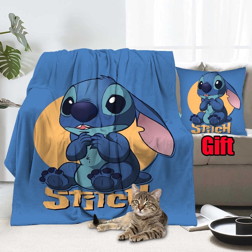 Disney Stitch Throw Blanket With Pillow Cover Soft Lightweight Flannel