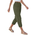 thumbnail image 5 of ClodeEU Women's Elastic Waist Linen Blend Capri Pants,Loose Fit Cropped Trousers with Pockets for Summer Army Green,Women's Plus L, 5 of 8