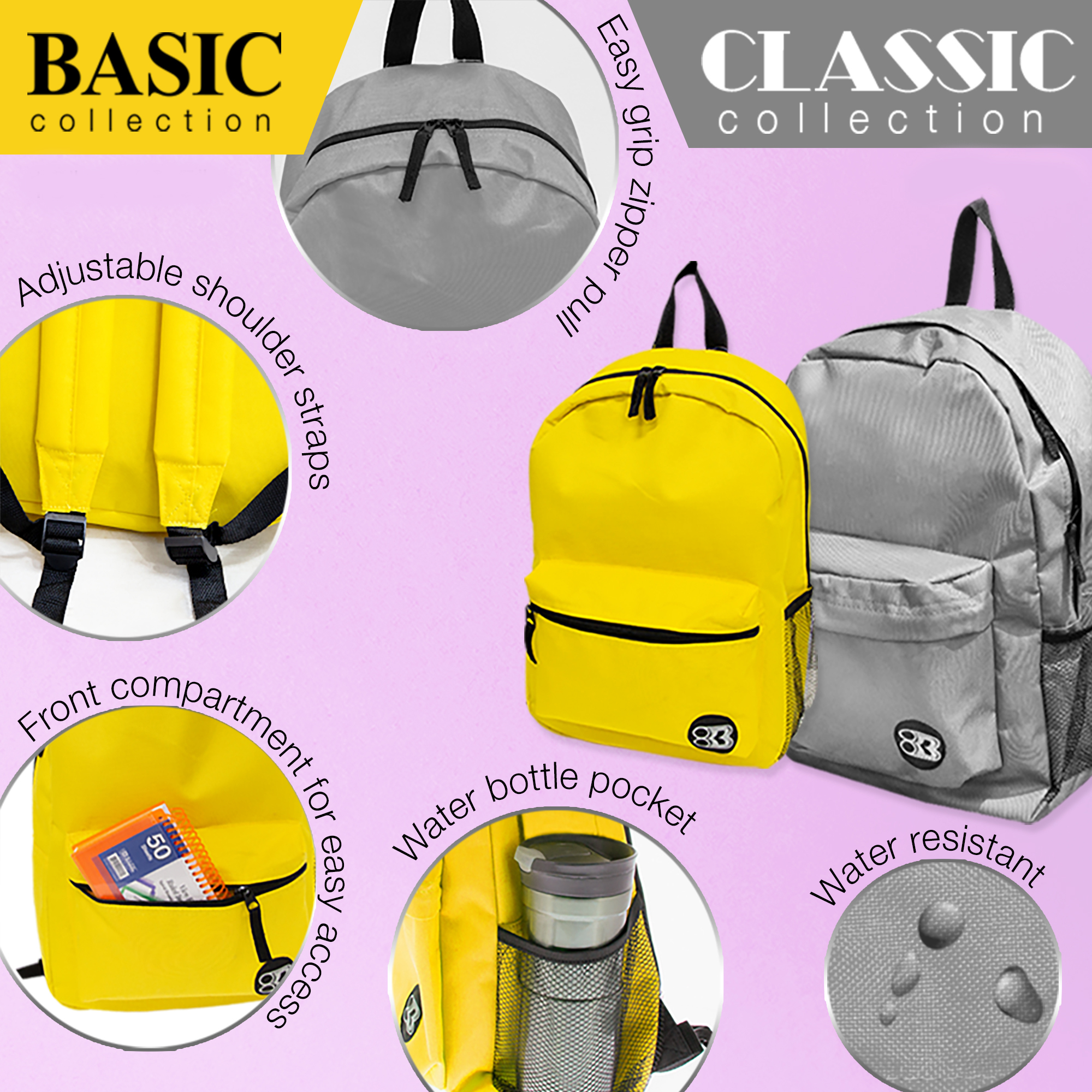 BAZIC School Backpack Basic 16" Mustard, School Bag for Students, 1-Pack - image 4 of 7