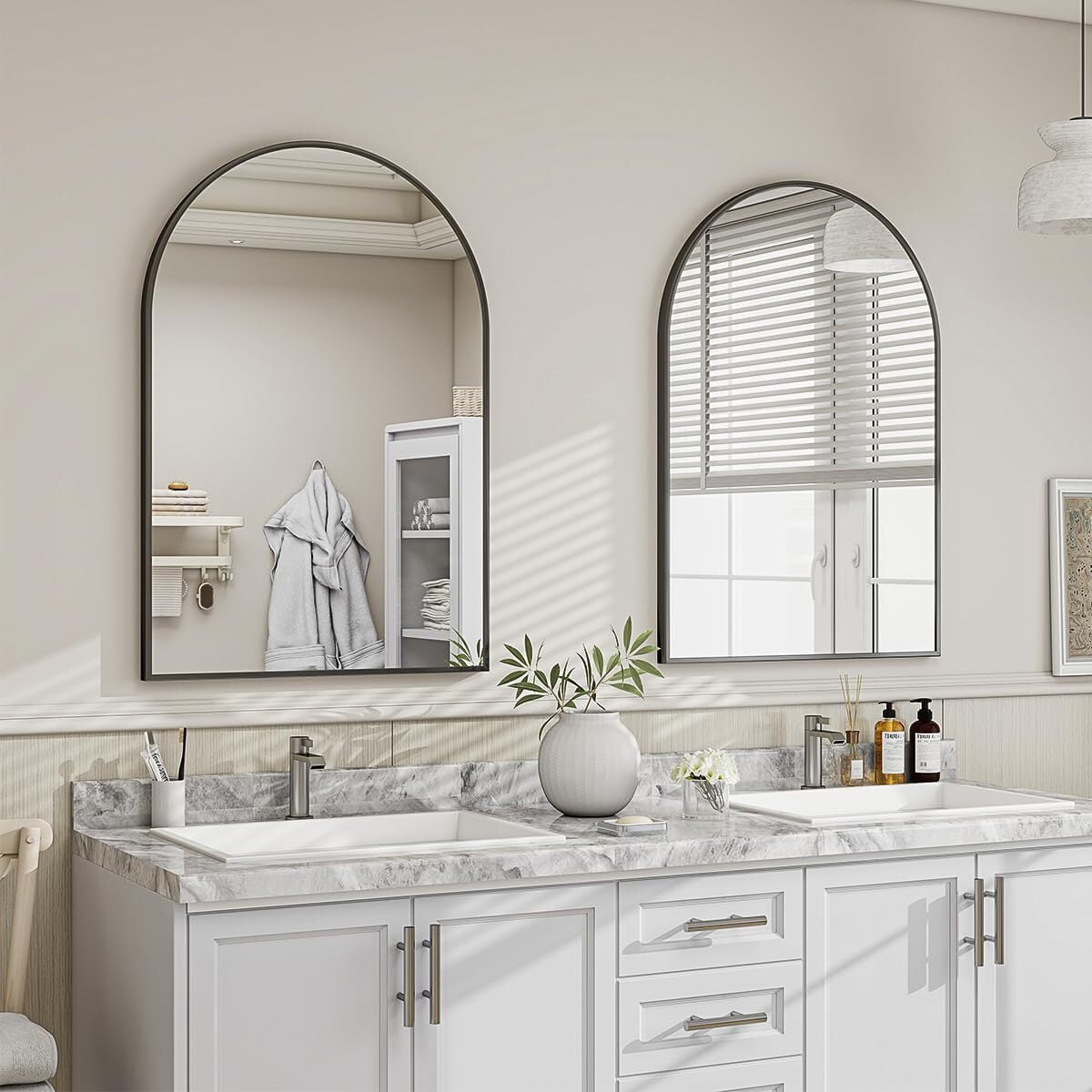Lumora 36"x24.2" Arched Bathroom Mirror Vanity Wall-Mounted Mirror, Black