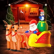 DomKom 6 FT Christmas Inflatable Decoration Santa Claus on Sleigh with Reindeers and Penguin,LED Lights Holiday Blow Up Yard Decoration,for Xmas Party,Indoor,Outdoor,Garden,Yard Lawn Winte
