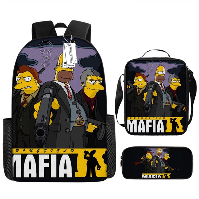 The Simpsons Cartoon School Bag, Student Backpack Three-piece-QIUPING