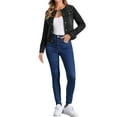 thumbnail image 3 of INSPIRE CHIC Women's Button Down Collarless Long Sleeve Cropped Denim Jacket XL Black, 3 of 8