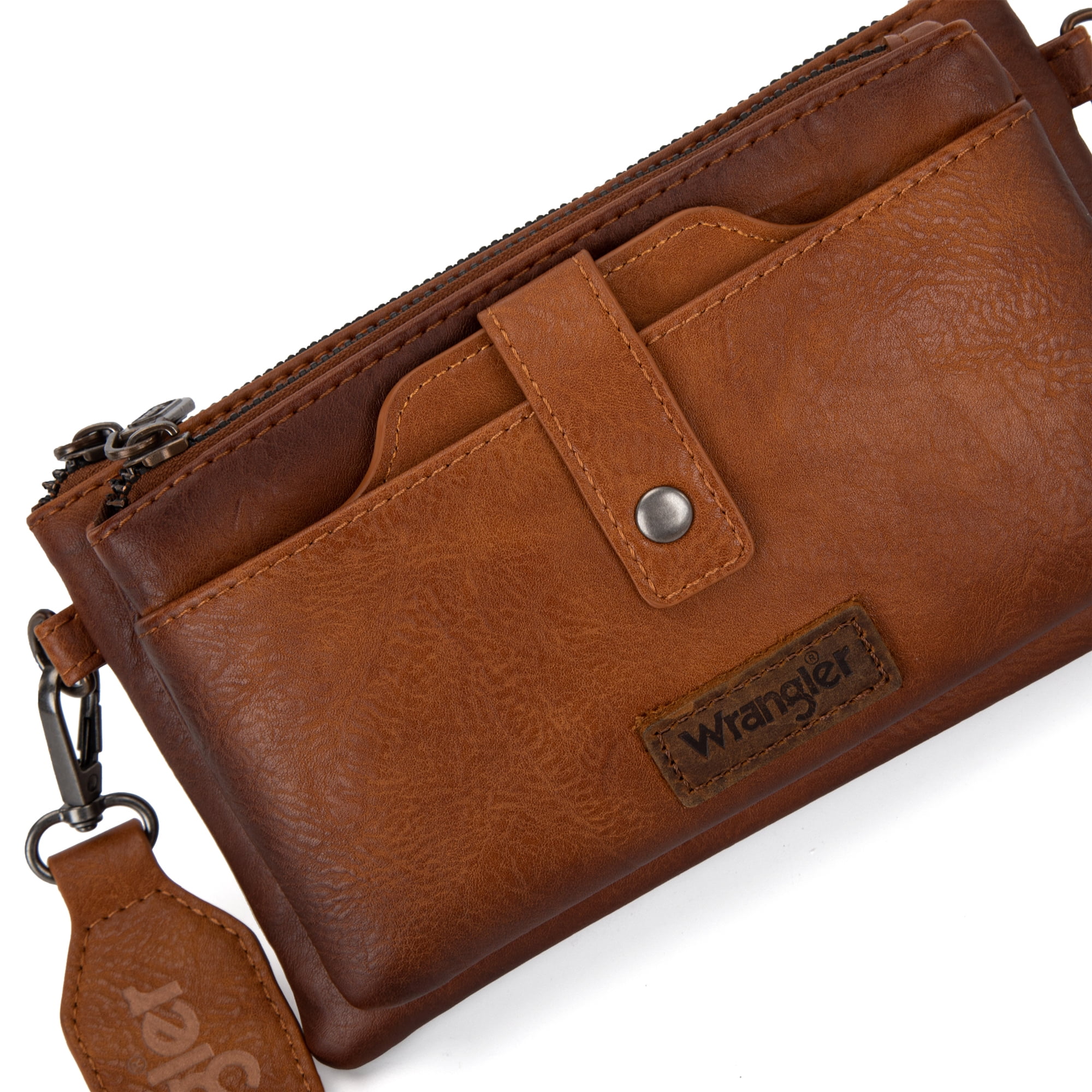 Wrangler Crossbody Bags for Women Shoulder Wallet Small Purse with Adjustable Guitar Straps, Light Brown