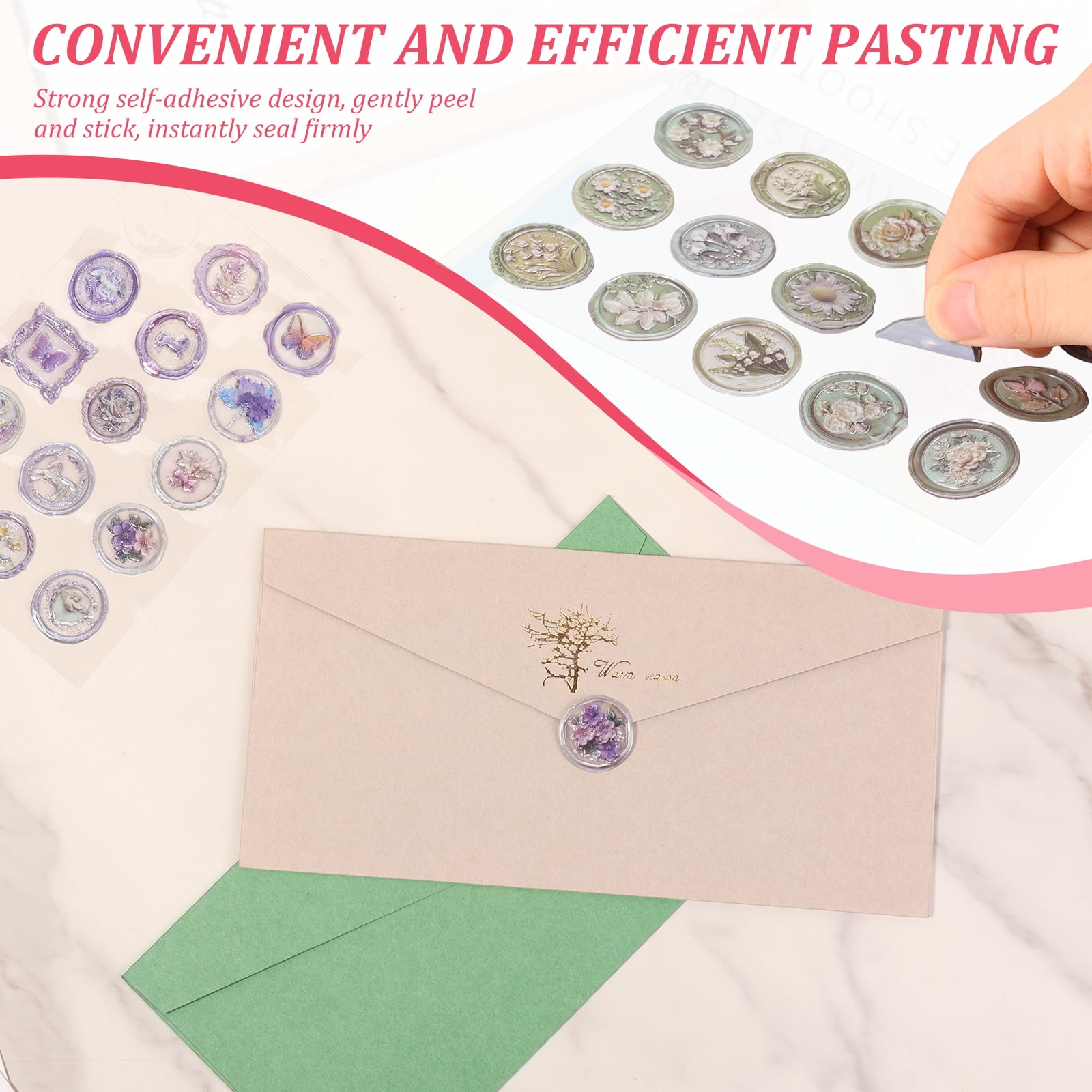 180 Pcs Pre-Made Envelope Seal Stickers, Classic Vintage Theme Waterproof Self-Adhesive Stickers for Wedding Invitations, Birthday Gift Wrapping, Scrapbook & Journal Decoration