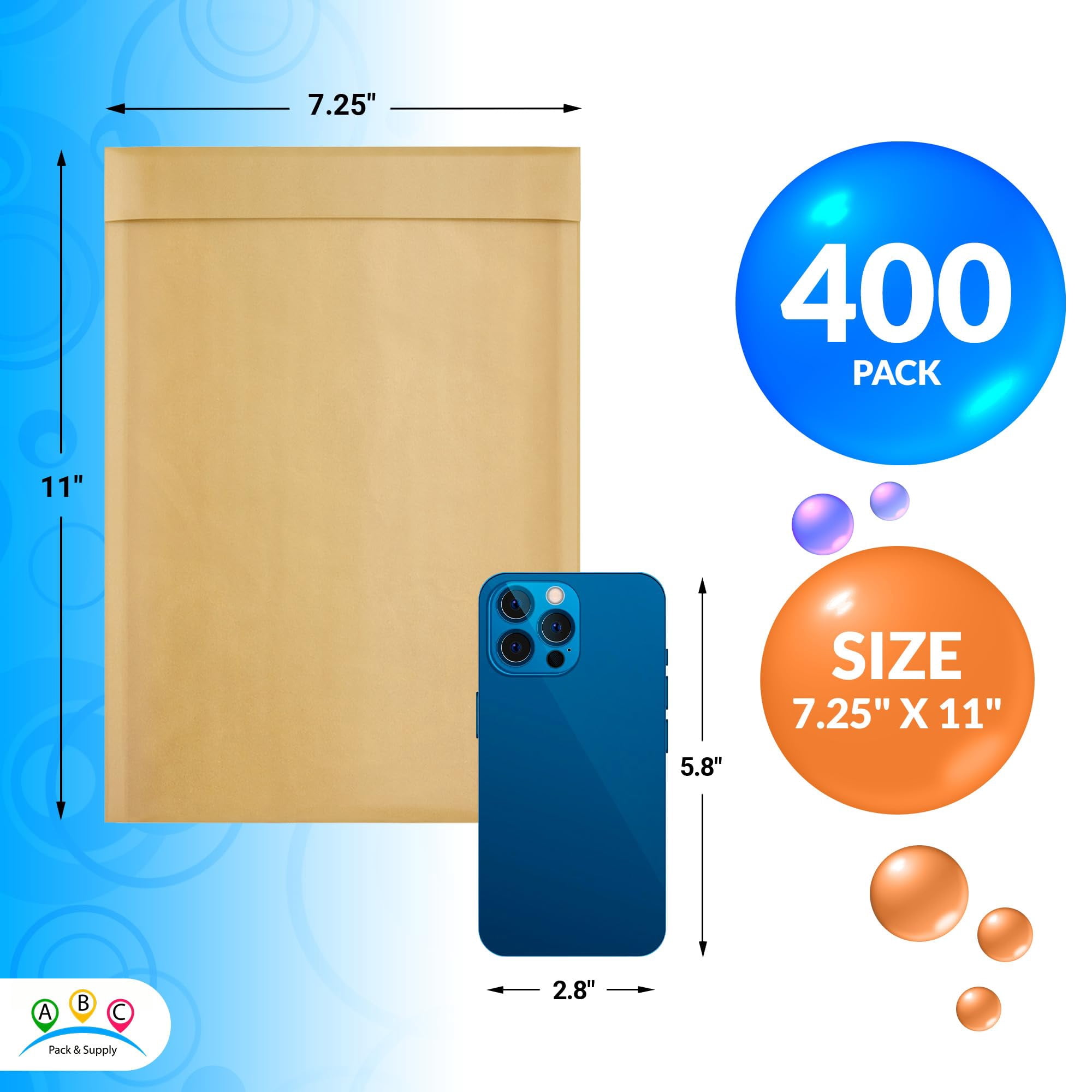 Brown Kraft Bubble Mailer Envelopes, 7.25 x 11 Inches. 400 Pack Mail Padded Envelopes Self Seal. Kraft Bubble Mailers. Tear-Resistant Mailing Envelope Padded. Sturdy Paper Mailer