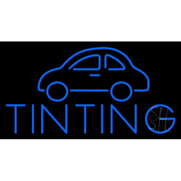 Blue Car Tinting LED Neon Sign 13 x 24 - inches, Clear Edge Cut Acrylic Backing, with Dimmer - Bright and Premium built indoor LED Neon Sign for automotive store, and mall.