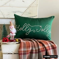 Holiday Lumbar Pillow Cover, 12" x 22" Green Silk Pillowcase, Modern Letters And Words Christmas Oblong Pillow Cover For Sofa Couch, Hotels, Living Room, Bed Room - Holly Jolly