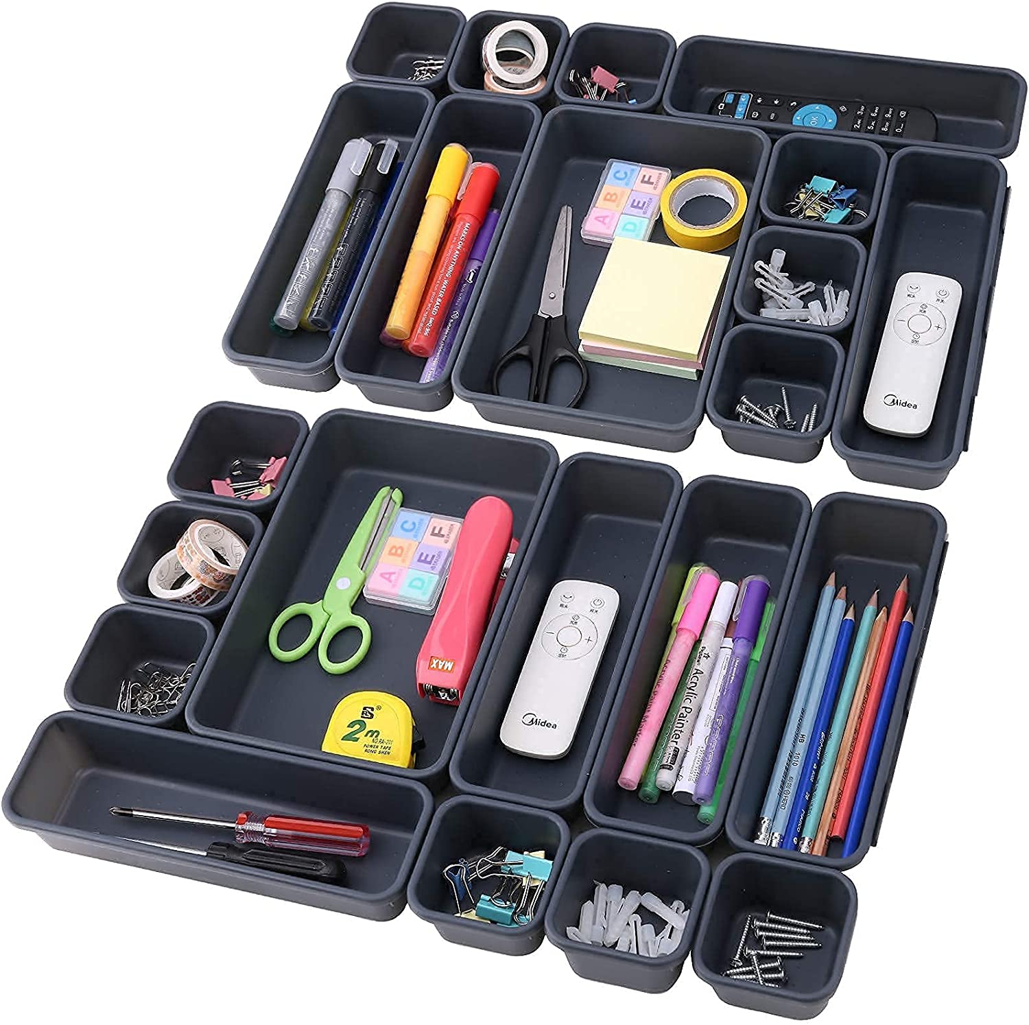 HUART Desk Drawer Organizer, Dark Grey, 22 Pack