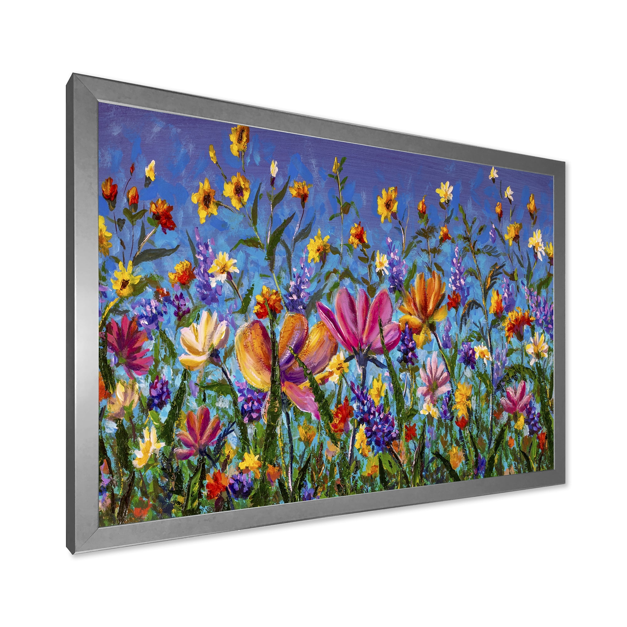 Designart 'Wildflowers and Daisies In Summer Garden Field I' Traditional Framed Art Print