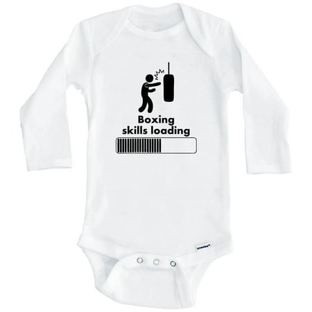 

Boxing Skills Loading Funny One Piece Baby Bodysuit (Long Sleeve) 3-6 Months White