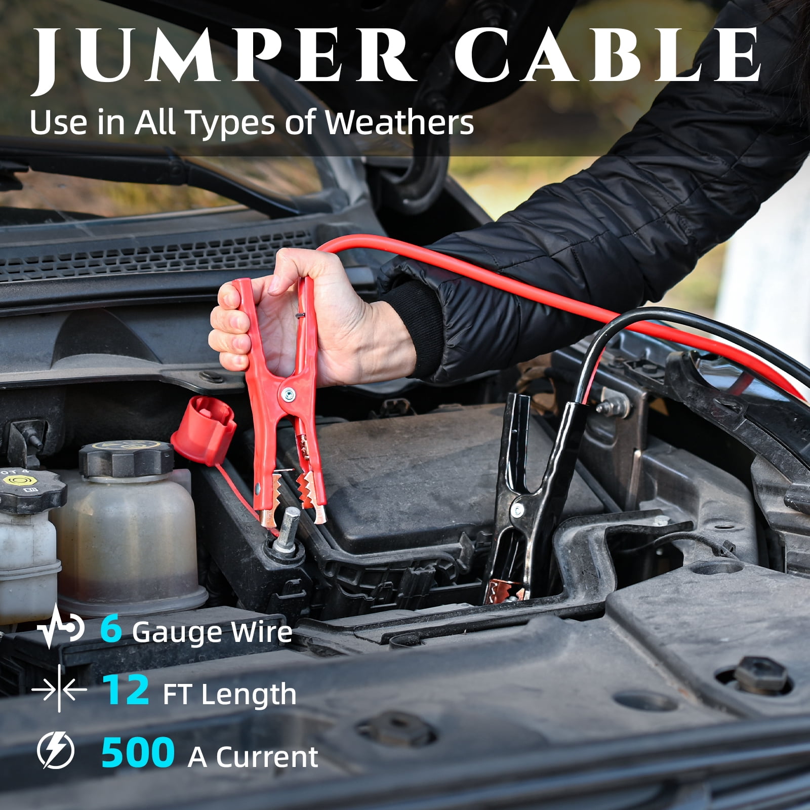 Roadside Emergency Car Kit with Portable Air Compressor & Jumper Cables, for Women, Men, Teens