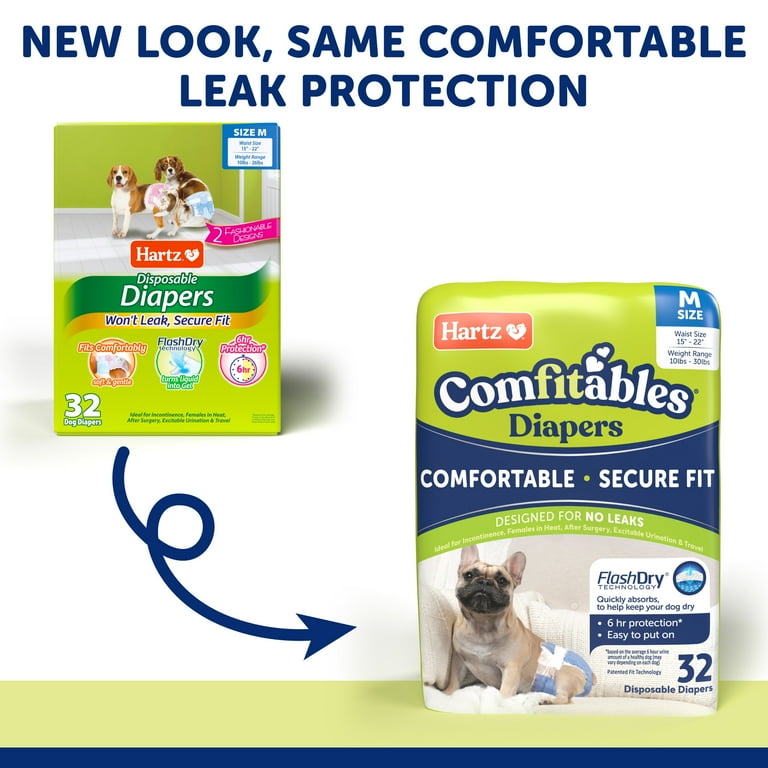 Hartz Disposable Dog Diapers for Female and Male Dogs or Puppies Superior Leak Proof Protection Size M Pack of 32