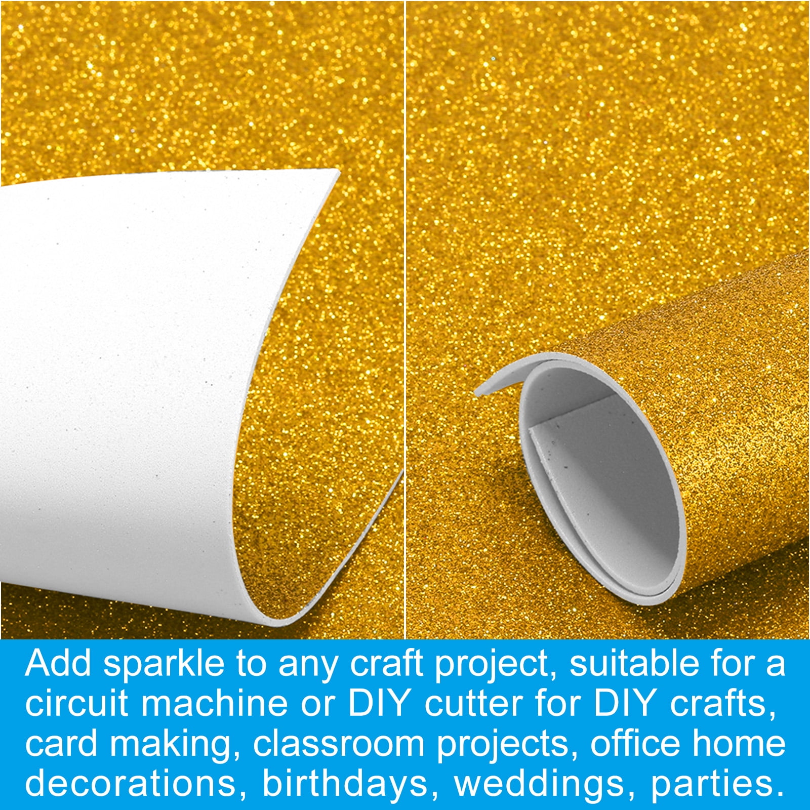 Uxcell 2mm(1/10") Thick Adhesive Glitter Foam Sheet 16x24inch(40x60cm) Gold Tone, EVA Shiny Foam Board for Craft, 6 Pcs
