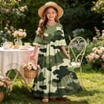 thumbnail image 7 of Girls Summer Maxi Dress Kids Camouflage Print Short Sleeve T-Shirt Dress for School Casual Dress with Pockets Army Green 13-14 Years, 7 of 7