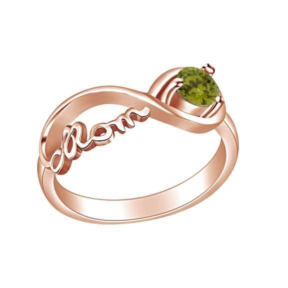 AFFY Mother's Day Jewelry Round Shpe Simulated Peridot Mom Infinity Ring 14k Rose Gold Over Sterling Silver