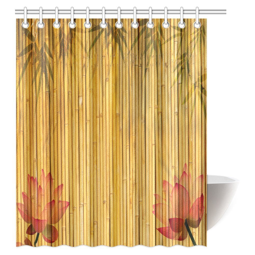 MYPOP Bamboo Shower Curtain, Lotus Flower and Bamboo Background on ...