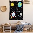 thumbnail image 2 of Astronomy Tapestry, Outer Space Themed Cartoonish Stars Earth Moon Rocket and Sun, Wall Hanging for Bedroom Living Room Dorm Decor, 60W X 80L Inches, Charcoal Grey and Multicolor, by Ambesonne, 2 of 5