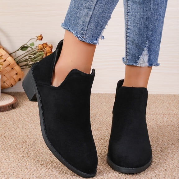 Mfakffe Ankle Boots for Women Chelsea Square Toe Chunky Low Heel Booties Comfortable Slip on Short Boots