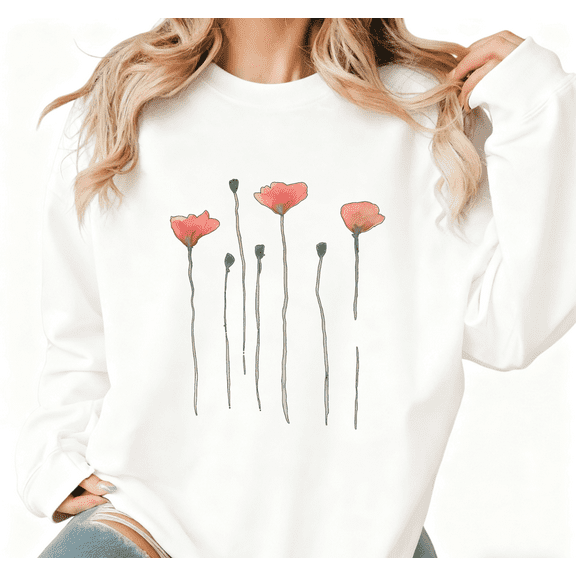 White Print Sweatshirt Graphic Sweatshirt S-3XL Valentine's Day Nature Floral Trendy Classic Tops